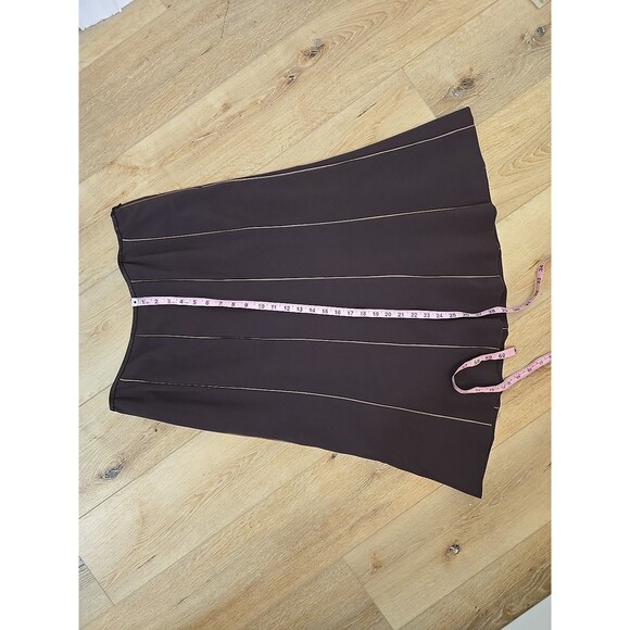 Vtg Academia Brown A Line Paneled Skirt Womens 12 Tan Trim Modest Sigrid Olsen - Picture 3 of 8